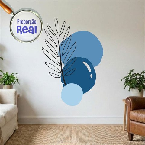 Adesivo Floral Boho Azul Estilo Nórdico 130x90 Minimalista Mod.02