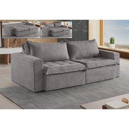 Sofá Cama 3 Lugares Retrátil Reclinável Linho M-184 Martins Cinza - 3