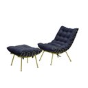 Ver imagem 1 de Poltrona Decorativa Costela com Puff Adão Dourado - Azul