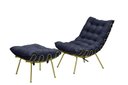 Ver imagem 1 de Poltrona Decorativa Costela com Puff Adão Dourado - Azul
