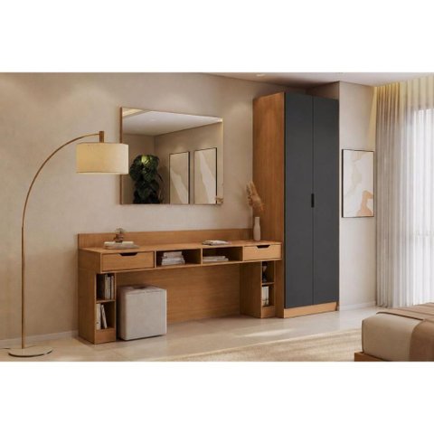 Quarto Modulado Casal 7 Peças Liga QM40 Grafite Kappesberg