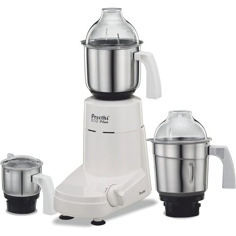 Preethi Eco Plus Mixer Grinder Branco com 3 Jarras Aço Inox