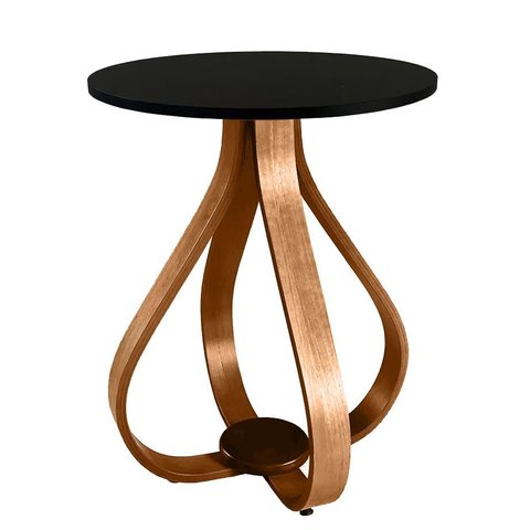 Mesa Lateral de Canto Pé Cebola 70cm Castanho com Vidro:preto