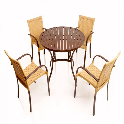 4 Cadeiras Ascoli e Mesa Ripada em Alumínio para Cozinha, Jardim, Piscina, Churrasqueira