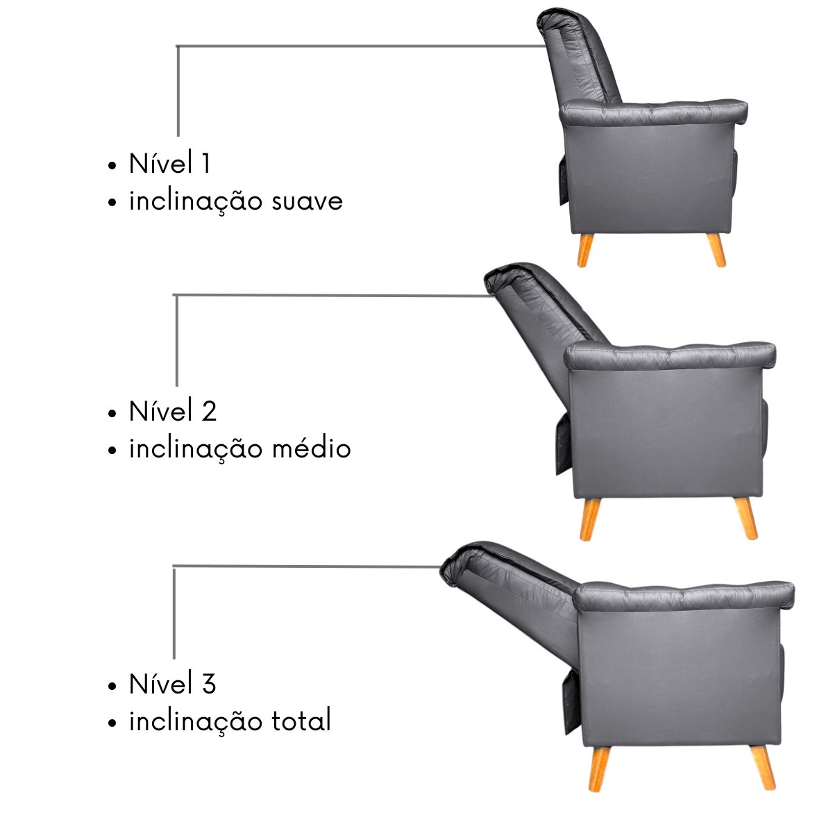 Poltrona do Papai Reclinável 3 Níveis Luxo Corino Mms30lx Cinza - 4