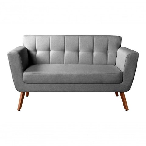Sofá Bruna 2 Lugares Fixo 142cm Linho Cinza 320 Estrutura Madeira Bella Decor