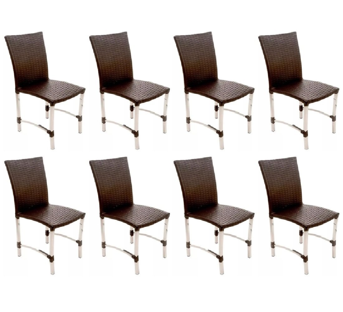 Kit 8 Cadeiras Floripa Aluminio Polido Fibra Sintética Proteçao Uv Marrom