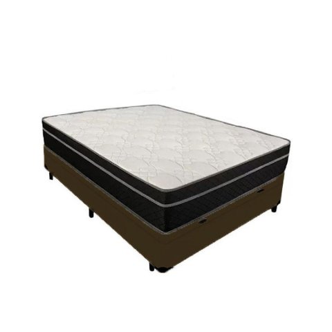 Cama Box Baú Casal 138 Tecido Marrom com Colchão Paris Molas Preto 56x138x188