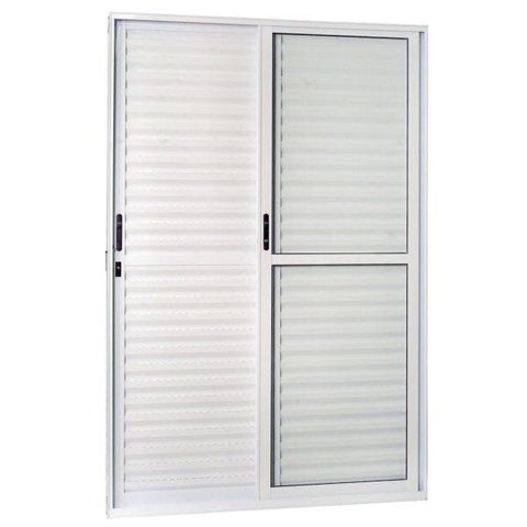 Porta de Aluminio Veneziana de Correr 210x120cm 3 Folhas 1 Fixa com Vidro Temperado MGM Branco