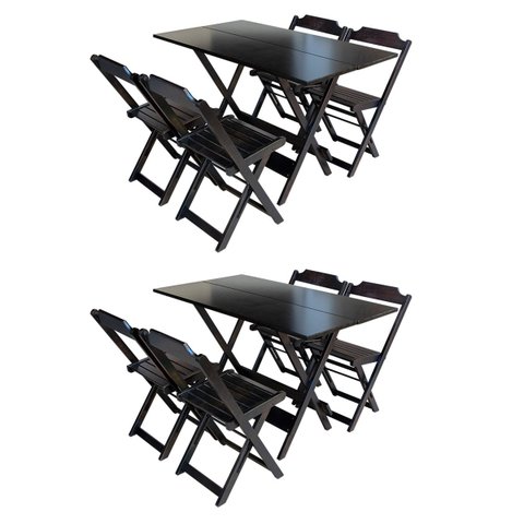 Kit 2 Jogos de Mesa Dobravel 120x70 em Madeira Maciça com 4 Cadeiras - Tabaco
