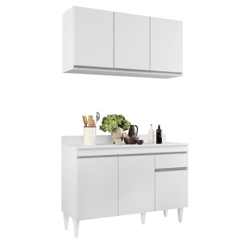 Armário Aéreo Virgínia e Balcão com Tampo 120cm Arizona Branco - Lumil
