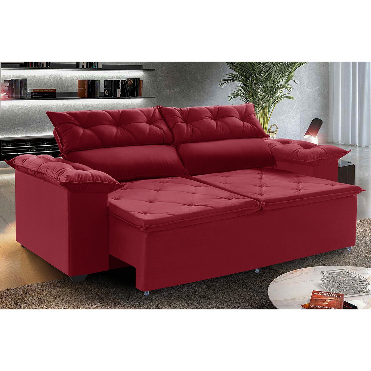 Sofá Compact Vermelho Retrátil e Reclinável 180cm com Molas Espirais - 2