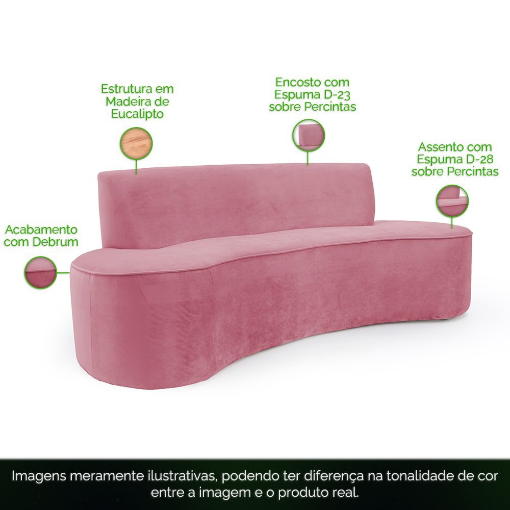 Sofá Curvo 02 Lugares 150 Cm Mônaco Veludo Rosa - Casaepoltrona - 3