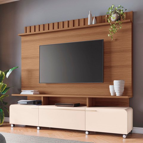Estante Painel de Tv 70 Pol 200cm Ripado Artís Castanho/off White - Hb Móveis