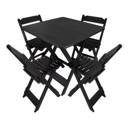 Jogo de Mesa Dobrável 70x70 Bar 4 Cadeiras Madeira Maciça - Preto - 1