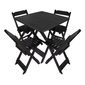 Jogo de Mesa Dobrável 70x70 Bar 4 Cadeiras Madeira Maciça - Preto
