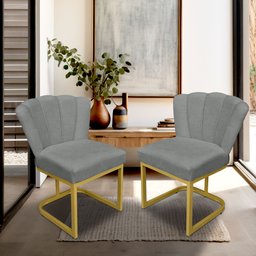 Cadeira Flor Quarto Linho Grafite - Base Ferro Dourado - 5