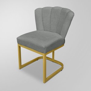 Cadeira Flor Quarto Linho Grafite - Base Ferro Dourado