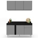 Ver imagem 7 de Armário Aéreo Argélia e Balcão Gabinete Para Pia com Tampo 150cm Dakota Preto/Cinza - Lumil Lumil Mó