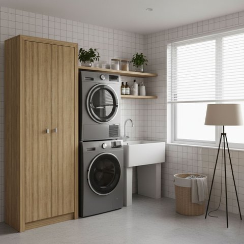 Armário Multiuso 60x171,5cm com 2 Portas e 5 Nichos Amêndoa AM3113