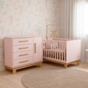 Ver imagem 1 de Quarto Bebe Infantil Q Encanto Berço Vira Cama e Comoda Sapateira 1 Porta 4 Gavetas Slim Qmovi