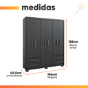 Ver imagem 3 de Guarda Roupas Casal 6 Portas 4 Gavetas Primacy Preto Batrol