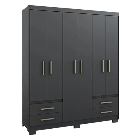 Guarda Roupas Casal 6 Portas 4 Gavetas Primacy Preto Batrol