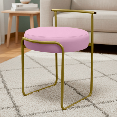 Banqueta Decorativa Sala Área Gourmet Puff Base Ferro Corino:rosa Claro