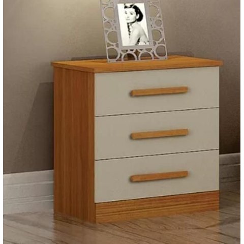 Mesa de Cabeceira Rubi 3 Gavetas Cinamomo/off - Leifer