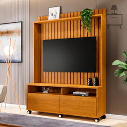 Estante Rack P/ Tv 50" Home Ripado Estilos 1,45cm C/ Rodizio:naturale - 2