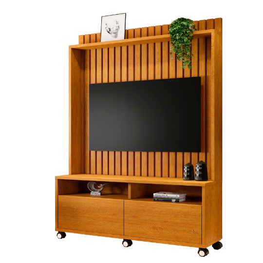 Estante Rack p/ TV 50" Home Ripado Estilos 1,45cm c/ Rodizio:Naturale