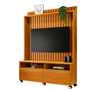 Estante Rack P/ Tv 50" Home Ripado Estilos 1,45cm C/ Rodizio:naturale