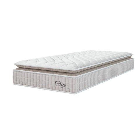 Colchão Solteiro Molas Ensacadas City Pillow Top 88x188x23cm Branco/Bege Hellen