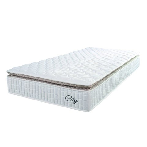 Colchão Solteiro Molas Ensacadas City Pillow Top 88x188x23cm Branco/bege Hellen