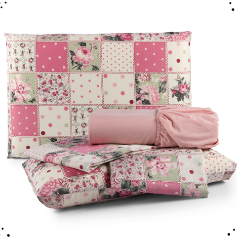 Jogo de Cama Lençol Estampado em Floral com Elastico Queen com 4 Peças 180 Fios