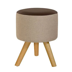 Puff Duna Redondo Pés Palito (bege Linho C / Marrom Corino)