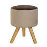 Puff Duna Redondo Pés Palito (bege Linho C / Marrom Corino) - 1