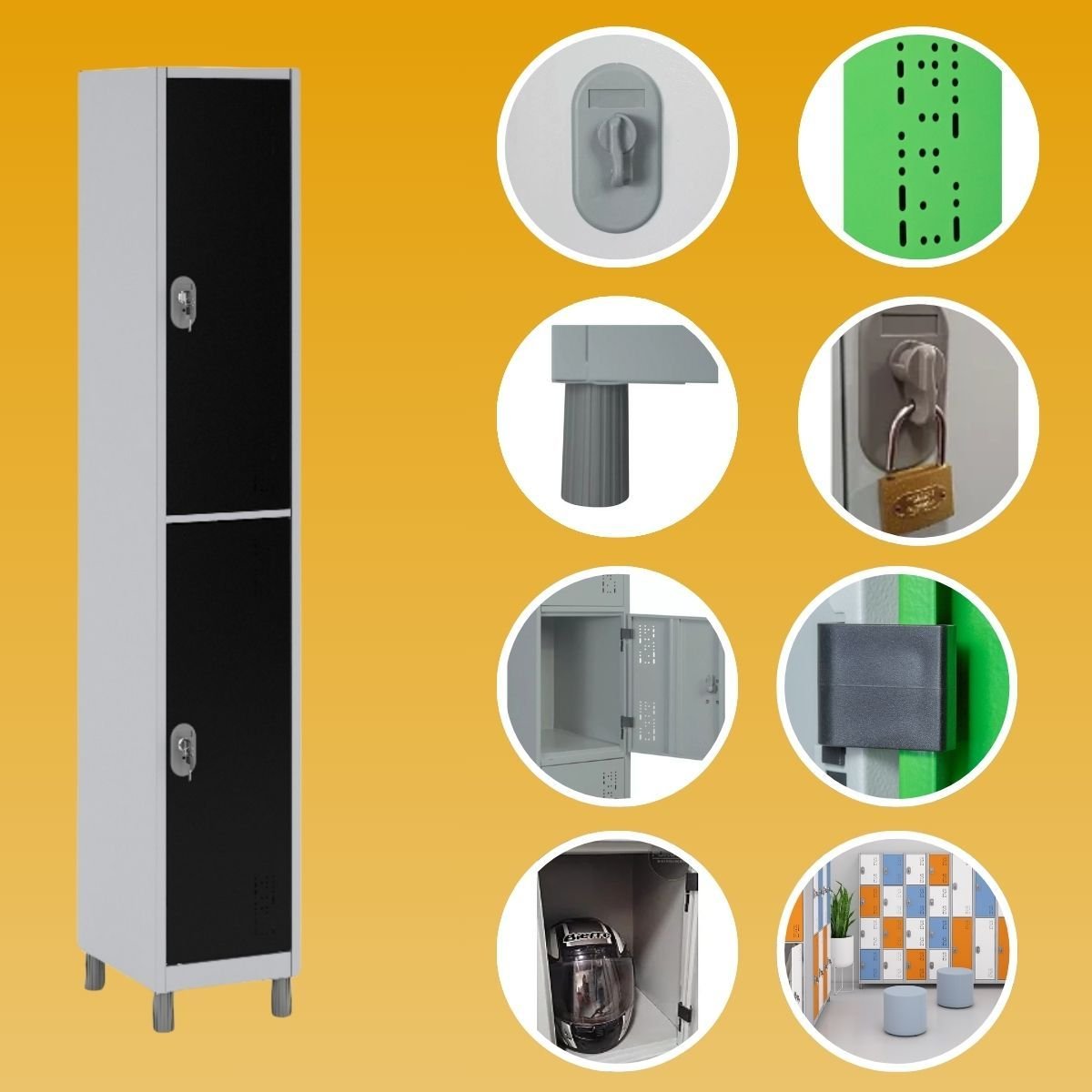 Armário Roupeiro 2 Portas Grandes Cor 182x32,5x36 W3 - 10111 Cor:preta - 1