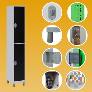 Armário Roupeiro 2 Portas Grandes Cor 182x32,5x36 W3 - 10111 Cor:preta