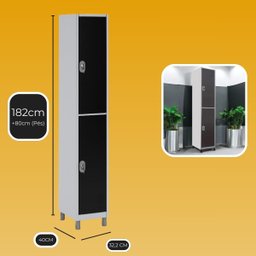 Armário Roupeiro 2 Portas Grandes Cor 182x32,5x36 W3 - 10111 Cor:preta - 2