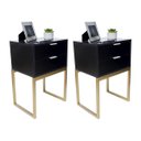 Ver imagem 1 de Kit 2 Mesas Cabeceira Industrial 40cm Preto Eco 2 Gavetas Base Metal Dourado Lateral Cama