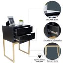 Ver imagem 3 de Kit 2 Mesas Cabeceira Industrial 40cm Preto Eco 2 Gavetas Base Metal Dourado Lateral Cama
