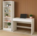 Ver imagem 1 de Escrivaninha 90cm Slim Gaveta e Livreiro Branco 5 Prateleiras