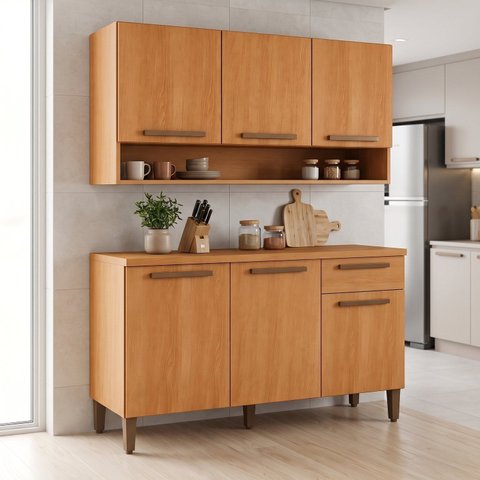 Kit Cozinha Turquia Armário Aéreo 3 Portas e Balcão 3 Portas 1 Gaveta Espresso Móveis