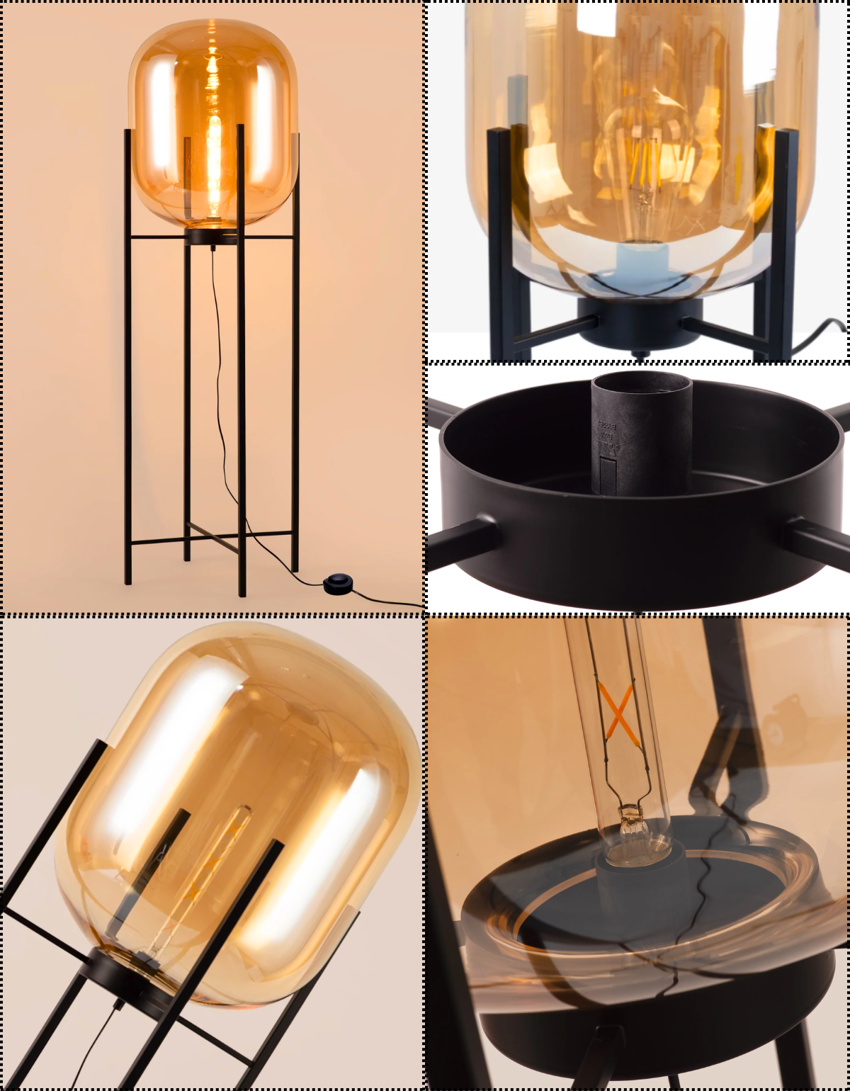 Ver imagem 4 de Luminária de Chão Piso 160cm Globo Vidro Âmbar Coluna Pedestal Moderno Industrial Lv-amb-5 Gimpo