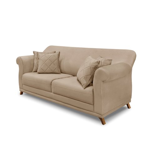 Sofá 2 Lugares Pé de Madeira Julieta 160 Cm Suede Bege S04 - D'Rossi