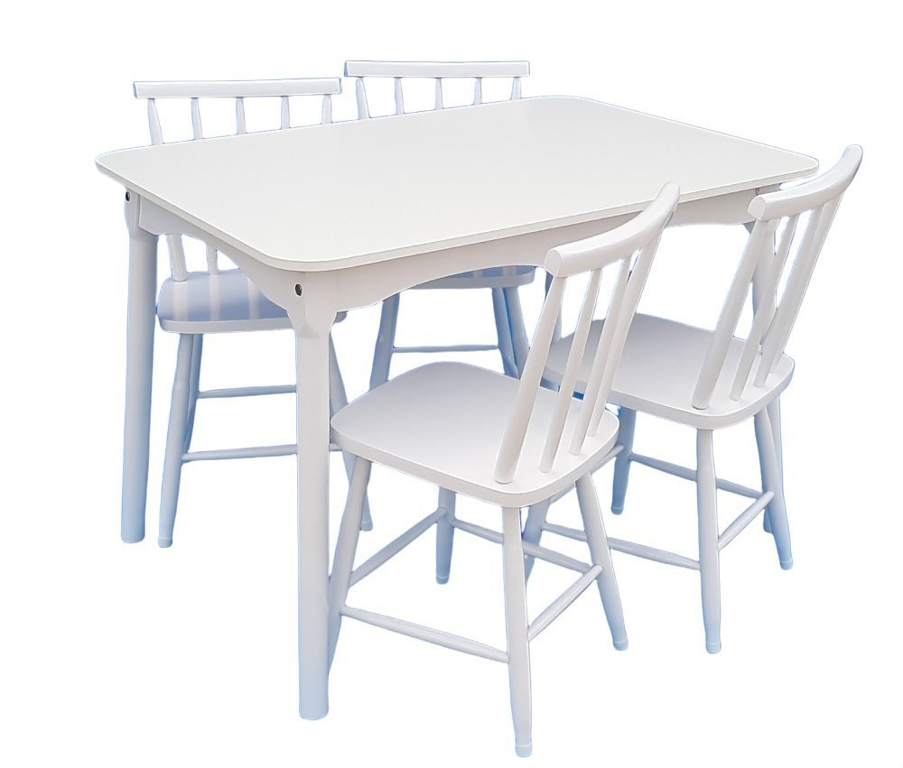 Jogo de Jantar Colonial Brisa Mesa 110X80 cm + 04 Cadeiras Branca Rustico