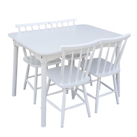 Jogo de Jantar Colonial Brisa Mesa 110x80 Cm + 04 Cadeiras Branca Rustico