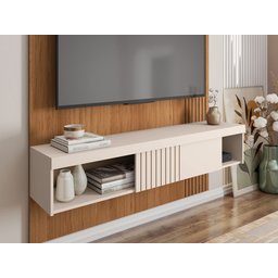 Painel para Tv Moderno até 55 Polegadas Suspenso Sala Quarto Ripado Rack Cor Freijo/off White - 3