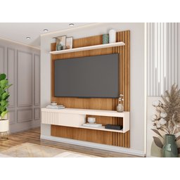 Painel para Tv Moderno até 55 Polegadas Suspenso Sala Quarto Ripado Rack Cor Freijo/off White - 4